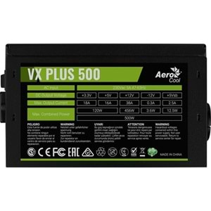 AEROCOOL AE-VXP500A VX PLUS 500W 38A 12V AKTİF PFC GÜÇ KAYNAĞI 