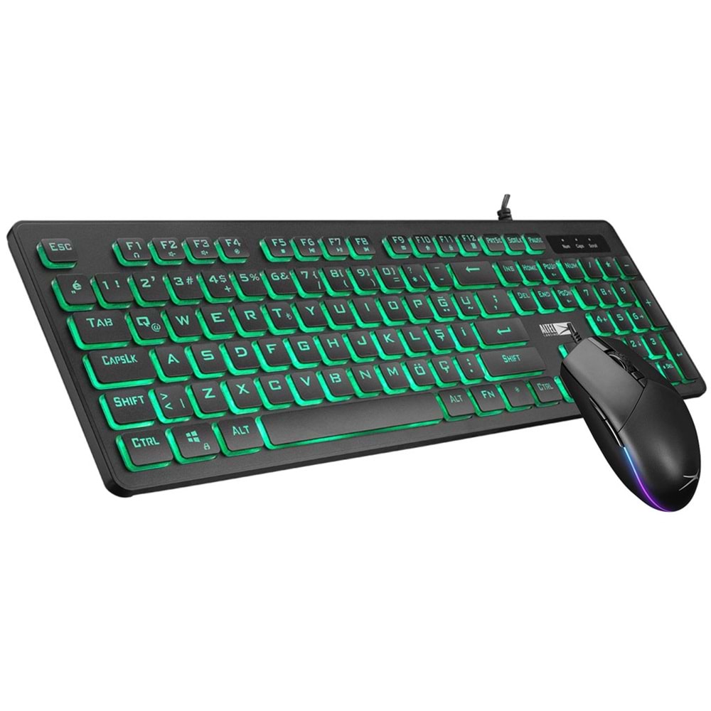 Altec Lansing ALGC8264, Siyah, 3 Renkli, USB Kablolu, Multimedya Fonksiyonlu, Gaming Klavye+Mouse Set