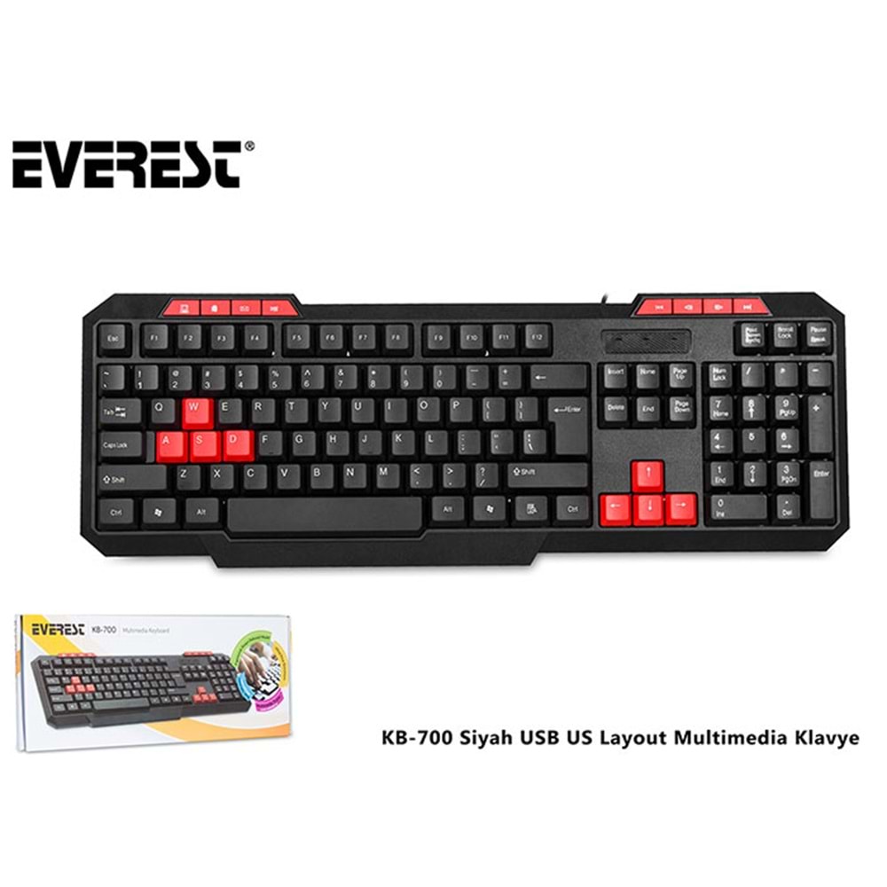 Everest KB-700 Siyah Kablolu Multimedia Klavye İngilizce (US)