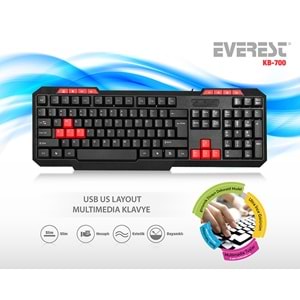 Everest KB-700 Siyah Kablolu Multimedia Klavye İngilizce (US)