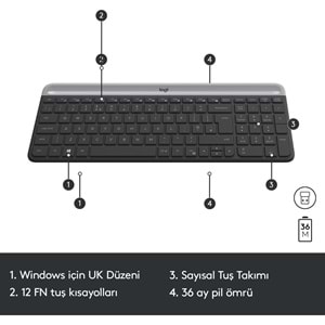 Logitech MK470 Kablosuz İnce Türkçe Klavye Mouse Seti - Gri-Siyah
