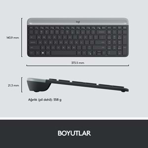 Logitech MK470 Kablosuz İnce Türkçe Klavye Mouse Seti - Gri-Siyah
