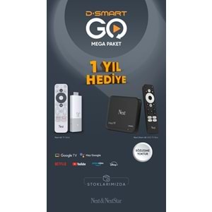 D-Smart Mega Dsmart GO 1 Yıl Hediye Next Start 4K Tv Box Google sertifikalı Google TV OTT Kutu