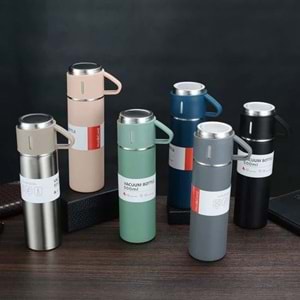 Termos Seti Paslanmaz Çelik Yüksek Kaliteli Termos Şişesi - 500ml (Füme-Antrasit)
